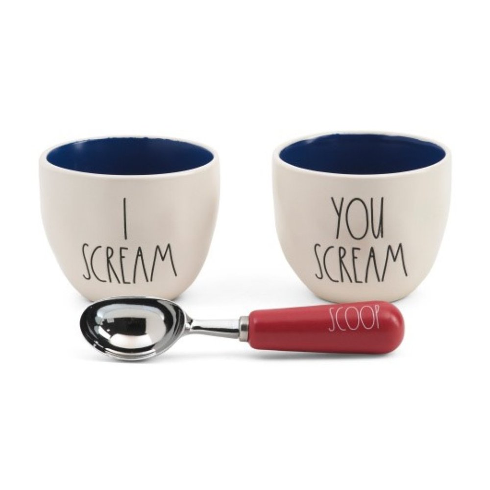 Rae Dunn 3 piece Ceramic Scream for Ice Cream Set